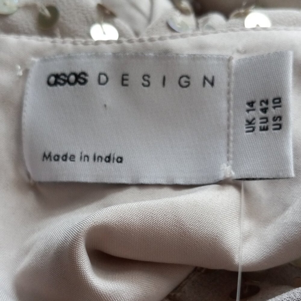 Nwt ASOS DESIGN Gold Scatter Sequin Batwing Sleeve Wrap Midi Dress Size 10 - Picture 13 of 14